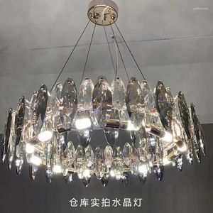 Lustres Post Modern Art Folha ClearGrey Cristal Chandelier Home Decor Lâmpada para Sala de estar Quarto Modelo Pendurado Luz