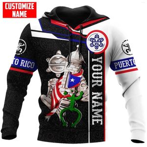 Men's Hoodies 2024 Customize Name Puerto Rico 3D All Over Printed Mens Hoodie Unisex Casual Jacket Zip Sudadera Hombre MT-55
