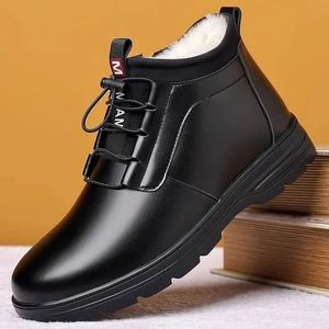 British Style Leather Boots Men's Work Winter Plush Business Thick Soled Chelsea Shoes Anti-slip Wearable TY54 240104