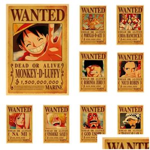 Wall Stickers One Piece Classic Vintage Poster Luffy Zoro Wanted Room Decor Art Kraft Paper Drop Delivery Home Garden Dh96O