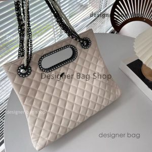 designer bag 7A 23A Handmade Workshop Pearl Chain Vintage Shoulder Underarm Designer Tote Bag 33cm