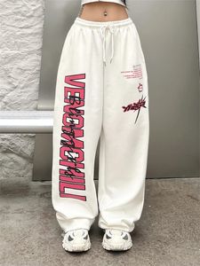 Deeptown Korean Y2K White Sweatpants Women Streetwear Kpop Letter Print Sports Pants Overized Hip Hop Wide Leg Jogging Byxor 240105