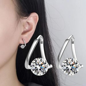 Brincos pendurados estilo coreano zircão cz prata cor metal torção fivelas de orelha para mulheres elegantes joias geométricas presentes de moda