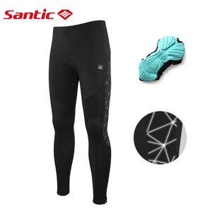 Santic Calças de Ciclismo Inverno Fleece Térmica 4D Acolchoado Bicicleta Calças Longas Reflexivas Leggings Bicicleta Calças Esportivas Tamanho Asiático 240104