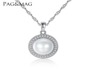 Pagmag Classic Round 925 Sterling Silver Pendant Halsband med 995 mm pärlor Naturliga sötvatten Pärl Fina smycken 001 2012239777397