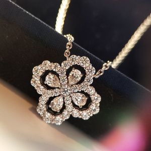 S925 Silver Luxury Four Leaf Clover Necklace for Women full diamond navy blue collarbone chain choker sweet flower hollow charm designer necklaces wedding jewelry