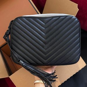 Schwarze Kamera-Handtasche, Designer-Tasche, Damen-Umhängetaschen mit Quasten-Geldbörse, klassische Gold-Hardware, Schulter-Rucksack, Reißverschluss-Clutch-Geldbörse