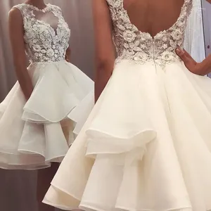 Vestidos de festa linda renda curta sem mangas nupcial baile na altura do joelho o pescoço vestidos de ocasião especial para noiva cortar voltar vestidos