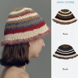 Berretti Cappelli a secchiello lavorati a maglia realizzati a mano con design a righe vintage per donne e ragazze Ideale per l'autunno invernale