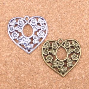 Charms 30 Stück Herz Blume 30 x 30 mm antike Anhänger Vintage tibetischer Silberschmuck DIY für Armband Halskette