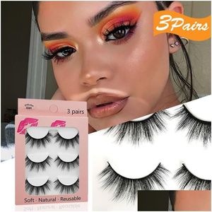 False Eyelashes 3 Pairs 3D Imitation Mink Hair Eyelash Nature Bushy Crossing Lashes Individual Strip Thick Lash Fake Makeup Tools Z004 Oteft