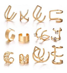 36st Fashion Ear Cuff Gold Silver Black Clip på örhängen Set For Women Climbers Ingen Piercing Fake Lage Earring Accessories GI2531623