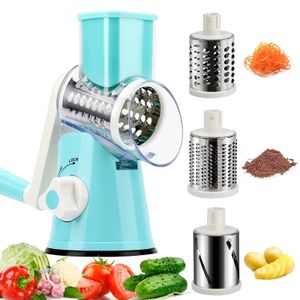 3 in 1 Manual Vegetables Slicer Rotary Cheese Grater Shredder with Rubber Suction Base Stainless Drum Blades Kitchen Tool 240104