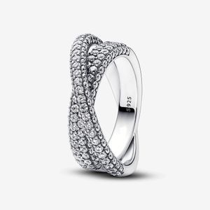 Nowa oferta 925 Sterling Silver Timeless Pave Crossover Dual Band Pierścień dla kobiet