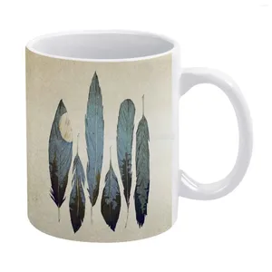 Tasses oiseaux de forêt tasse blanche en céramique plumes créatives plume Art Boho bohème Chic maison