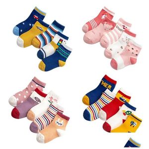 Kids Socks New Baby Kids Soft Cotton Socks Boys Girls Cute Cartoon Animal Stripe Dots Fashion 0-3 Months Autumn Winter Gif Drop Delive Dh1Gv