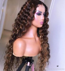13x6 Deep Part Laces Front Human Hair Wigs 360 Frontal Curly Highlights Color Remy Pre Plucked Blonde Brazilian full lace Wig Blea3127162