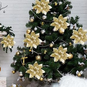 装飾的な花クリスマスゴールドブリングフラワーヘッドノエルホームツリーデコレーションナビダードパーティーテーブルセット装飾用品