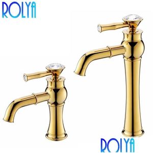 Bathroom Sink Faucets Rolya Crystal Single Lever Faucet Mixer Taps Basin Solid Brass Luxurious Golden Wolesale And Retail Unique Pat Dhsxd