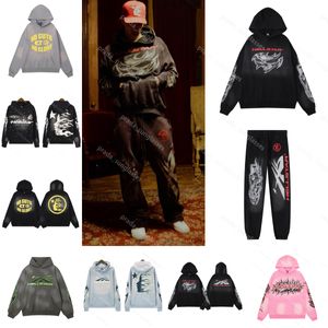 Moda Erkek Tasarımcı Hoodies Erkek Hoodies Pullover Yüksek Kalite Hellstar Hoodie Mavi Yoga Baskı Uzun Kollu Sokak Hip-Hop Giyim Doğru Versiyon