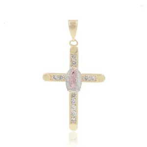 Pendant Necklaces Three-Colour Virgen Guadalupe Religious Necklace Jesus Cross Chain Modern Gold Designs Crucifix For Female