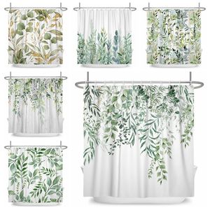 Watercolor Green Leaf Shower Curtain for Bathroom Vines Plant Nordic Minimalist Polyester Botanic Home el 180x240 240105