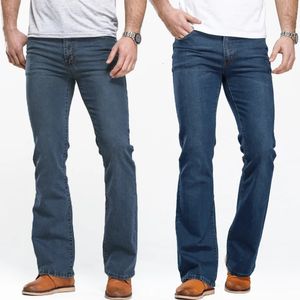 Mens Boot Cut Jeans Slightly Flared Slim Fit Blue Black Trousers Designer Classic Male Stretch Denim Pants 240104