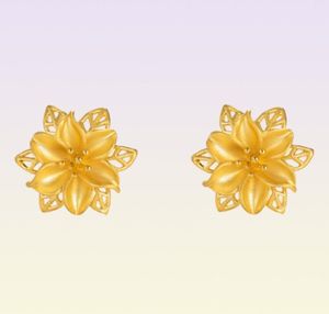 Stud 24K Gold Color Stud Earrings for Women Fine Jewelry Vintage Hollow Flower Earring for Wedding Gift Gold Color Jewelry sh9338122