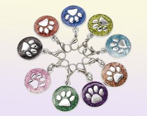 20 Stück, Farben, 18 mm, Fußabdrücke, Katze, Hund, Pfotenabdruck, Hängeanhänger mit Karabinerverschluss, passend für DIY-Schlüsselanhänger, Modeschmuck, 8891243