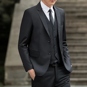 S-6xl Blazer Vest Pants Men Business Formal Suit Casual Elegancki 3-częściowy zestaw czarny granatowe wino czerwone szare drużby 240104