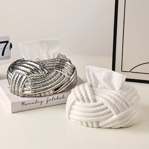 Ceramic Tissue Box Silver Twine Grain Servett Kartong Toalettpappershållare Servikare Dispenser Holder Home Decoraction Organisatörer 240105