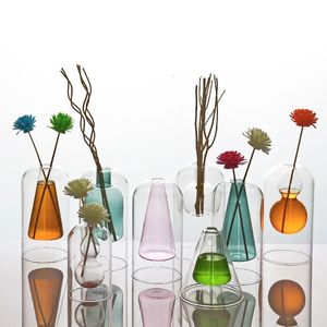 Vaso de vidro transparente garrafa de aromaterapia sala de estar decoração difusor vaso de flores garrafas difusoras de óleo essencial decoração de casa 240105