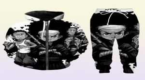 Rilascio di nuovi uomini Donna boondocks Divertente stampa 3D Moda Tute Pantaloni Cerniera Felpa con cappuccio Abbigliamento sportivo casual L0158105566