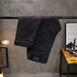 Jeans masculinos designer jeans de verão para homens nova nina cinza magro ajuste pés elástico casual versátil high end calças compridas mens marca de moda fvug
