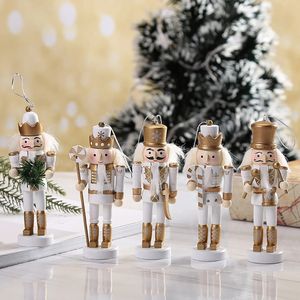 5Pcs/Set British Style Nutcracker Puppet Wooden Handmade Nutcracker Soldier Pendant Doll Toy Ornament Christmas Decoration Gift 240105