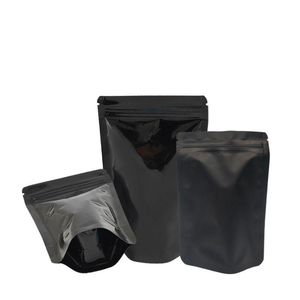 85*13cm Black Stand Up Påsar Aluminiumfolie Package Bag 100pcs/Lot Zip Lock Food Bean Coffee Packing Mylar Pouch Pick Påsar JTFMN