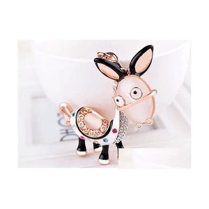 Nyckelringar Little Donkey Cartoon Car Keychain Lady Opal Pendant Söt djurnyckelkedja för kvinnor Bag Tillbehör Drop Delivery Jewe Dhwoq