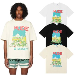 SS New Hude Tシャツ丸い首城ココナッツツリーウィンドウシルシーンの純粋な綿のゆるいティームンと女性のための半袖薄いTシャツ半袖のトップ服