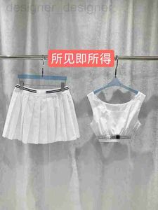 Two Piece Dress designer brand miumius Summer New Elastic Embroidery Short Tank Top Waist Half Skirt Age Reducing White Moonlight Set O6CB
