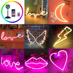 LED USB Rainbow Sunset Kırmızı Neon İşaret Işık Duvar Kelime Poster Arka Plan Odası Düğün Düğün Noel Dekor Pogerya Prop D30 H092264T