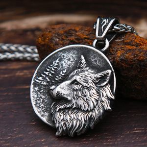 Män vintage Viking Wolf Pendant Necklace Punk Street Rock Nordic 14K White Gold Odin Wolf Head Necklace Fashion Jewelry
