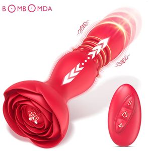 Telescopic Vibrating Rose Butt Plug Anal Vibrator Wireless Remote Men Prostate Massager Sex Toys for Women Ass Anal Dildo 240105