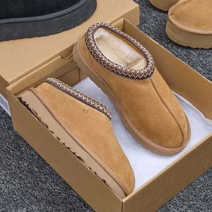 Tazz Terlik Tasman Terlik Kadın Slip-On Ladies Boots Süet Kestan Tasman Kürk Slaytlar Klasik Hardal Tohumu Ultra Mini Tasarımcıları Tazz Terlik