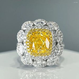 Cluster Anéis CNZX NGTC Anel de Diamante 2.33ct 18K Ouro Fantasia Luz Amarelo Diamantes Casamento Noivado Feminino para Mulheres Finas