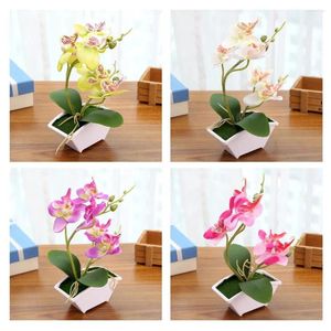 Flores decorativas seda artificial orquídea bonsai falso arranjo de flores em vaso