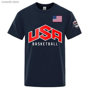 Męskie koszulki USA koszykówka drukowana ulica swobodne koszulki Mężczyźni luźne ubranie oversize oddychające bawełniane krótkie koszulki hip-hopowe T240105