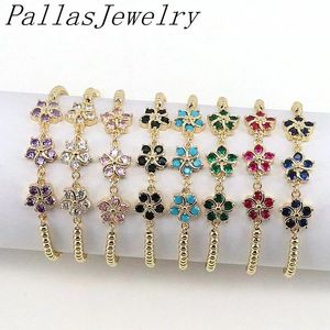 Bracciale rigido 10 pezzi braccialetti a catena con connettori a forma di fiore in zircone riempito d'oro per le donne braccialetti con ciondoli moda braccialetti gioielli regolabili