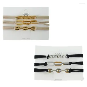 Acessórios de cabelo 3pcs laços pulseira preto elástico hairband com metal dourado parece incrível 37JB