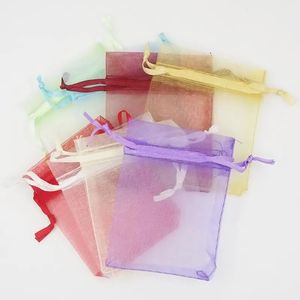 100pcs 7x9 cm organza torby sznurkowe torebki biżuterii Wrap Wrap Wedding Pakowanie Pakowanie świąteczne (2,75x3,5 cala) Multi Colours