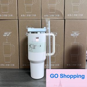 US Stock 40oz Fashion Stainless Steel Cups with Silicone handle Lid And Straw Car mugs Keep Drinking Cold Water Bottles All-matching
